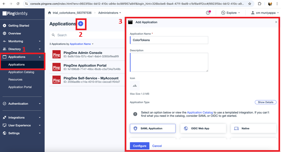 Add Saml application
