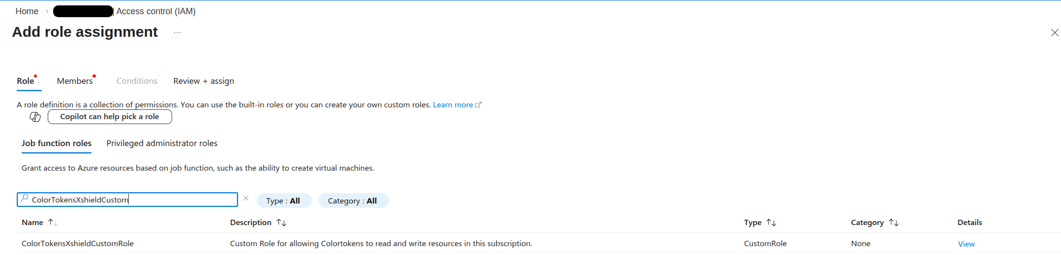 Select the Colortokens custom role