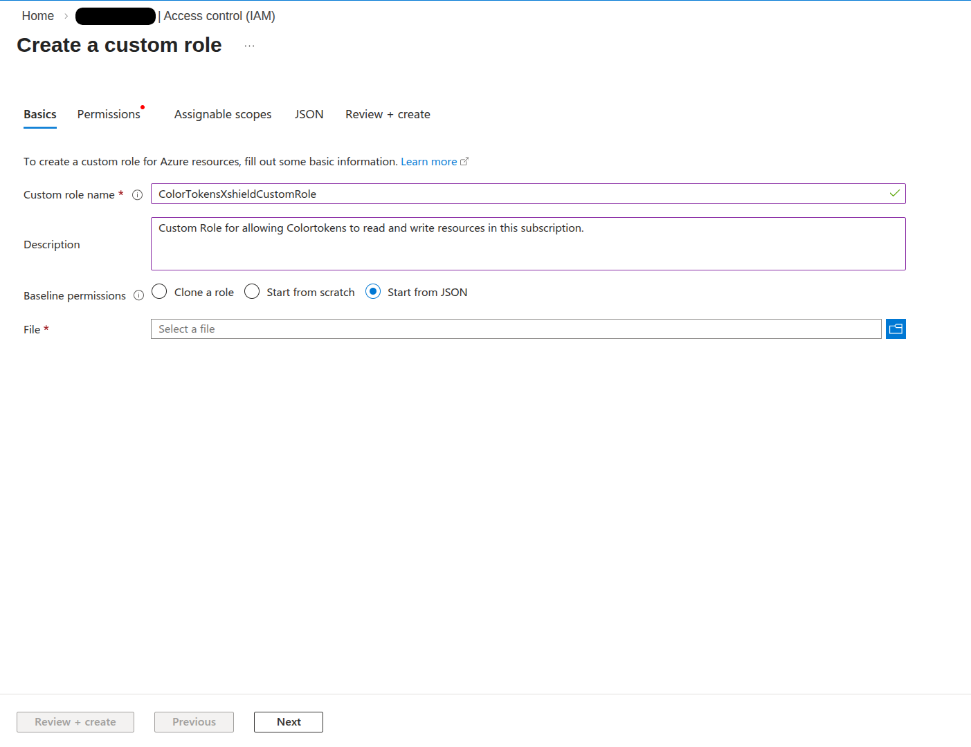 Create custom role: Start from JSON