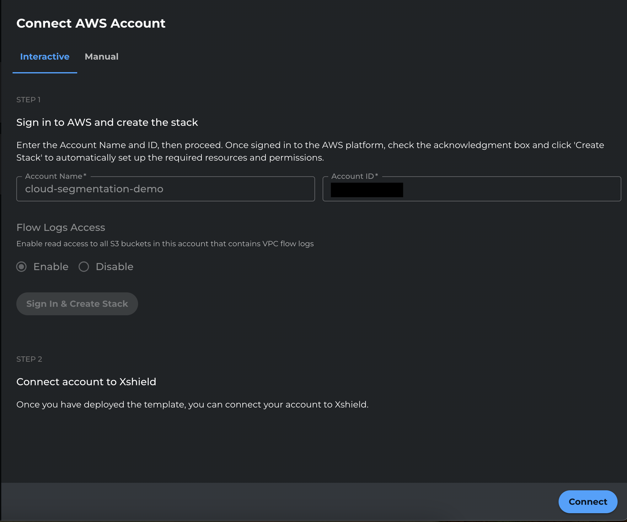 Interactive onboarding - connect in Xshield