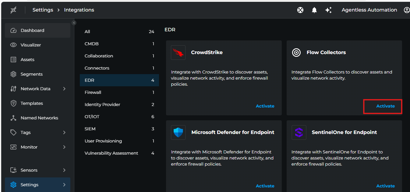 Activate Flow Collectors in Xshield
