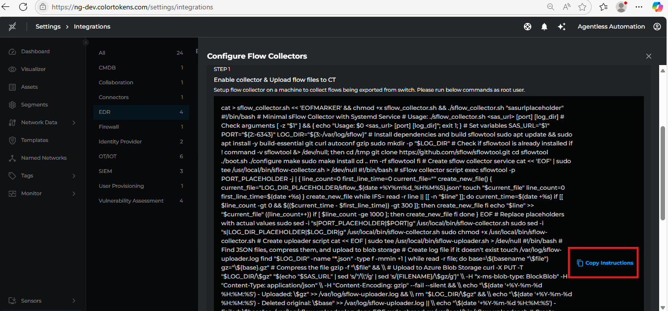 Copy command to setup flow collector