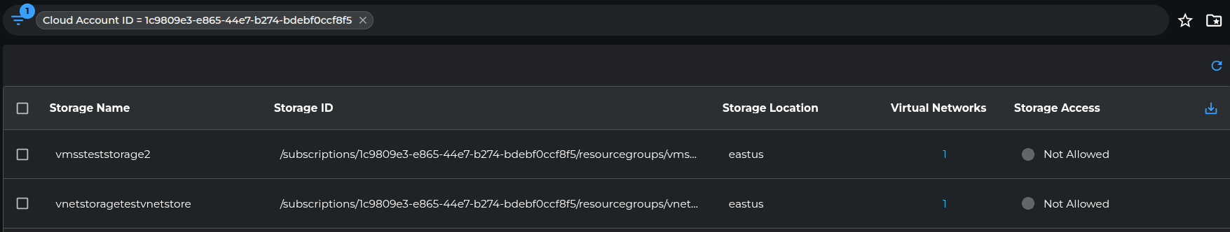 Storage Accounts page