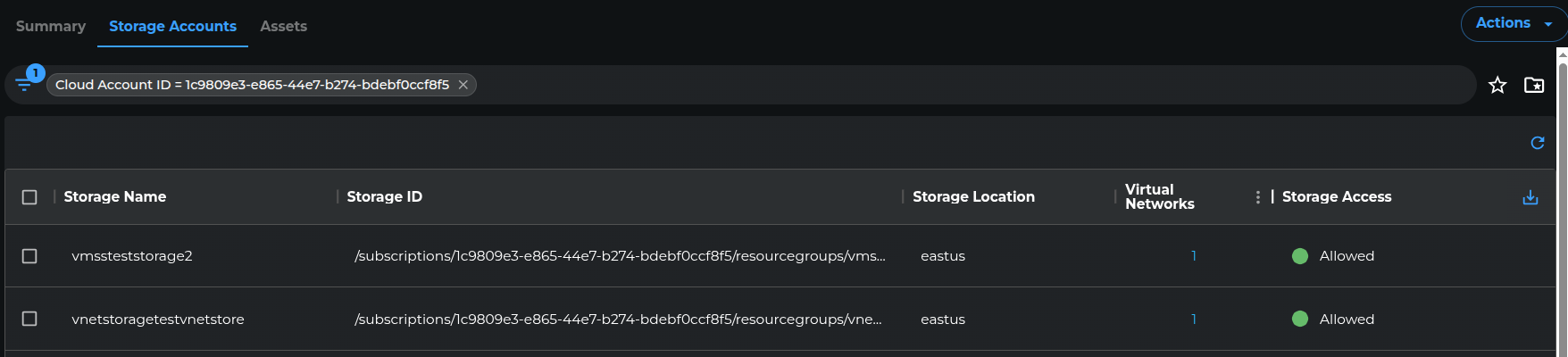 Storage Accounts page