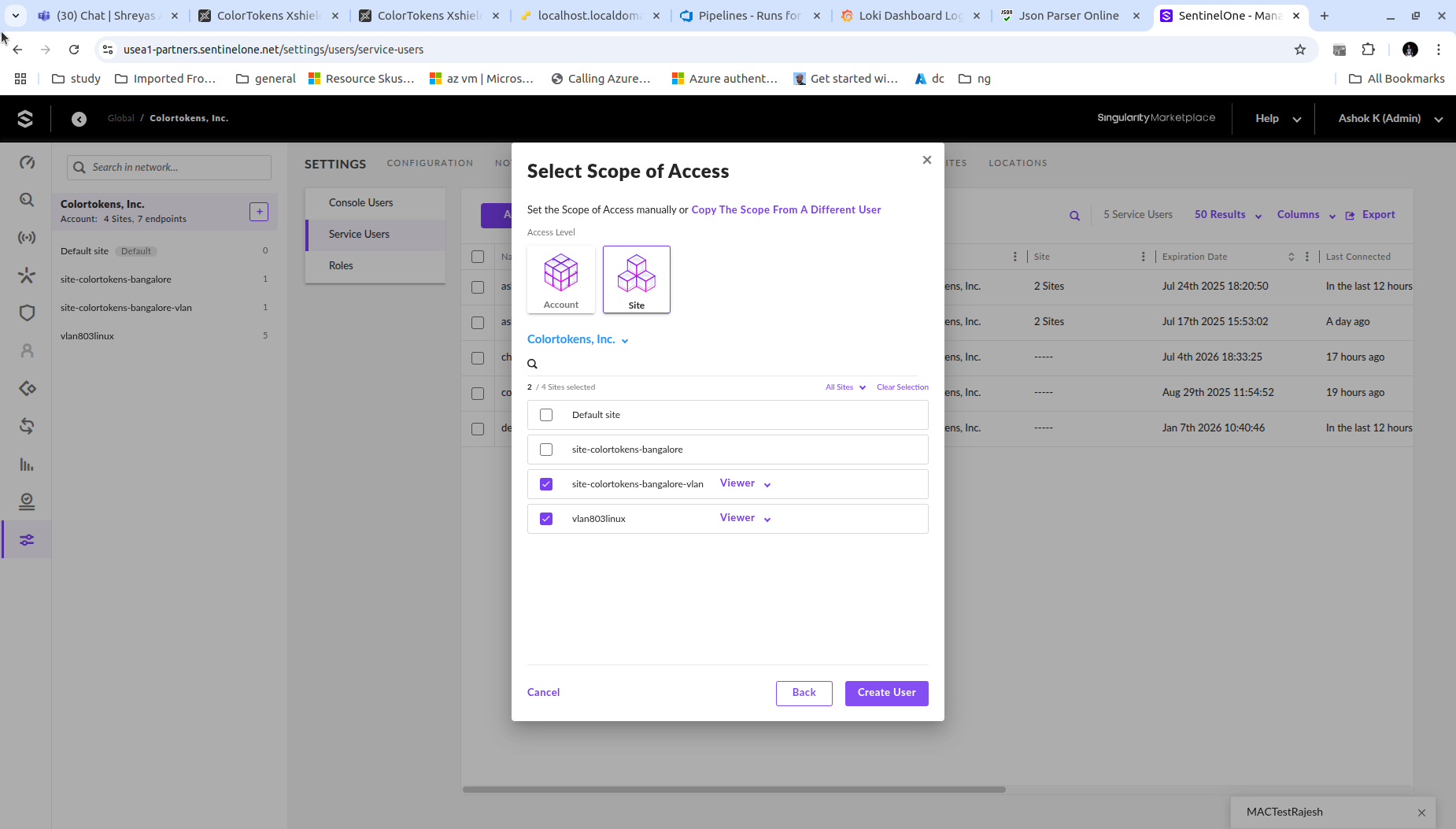 Select Access Level and scope