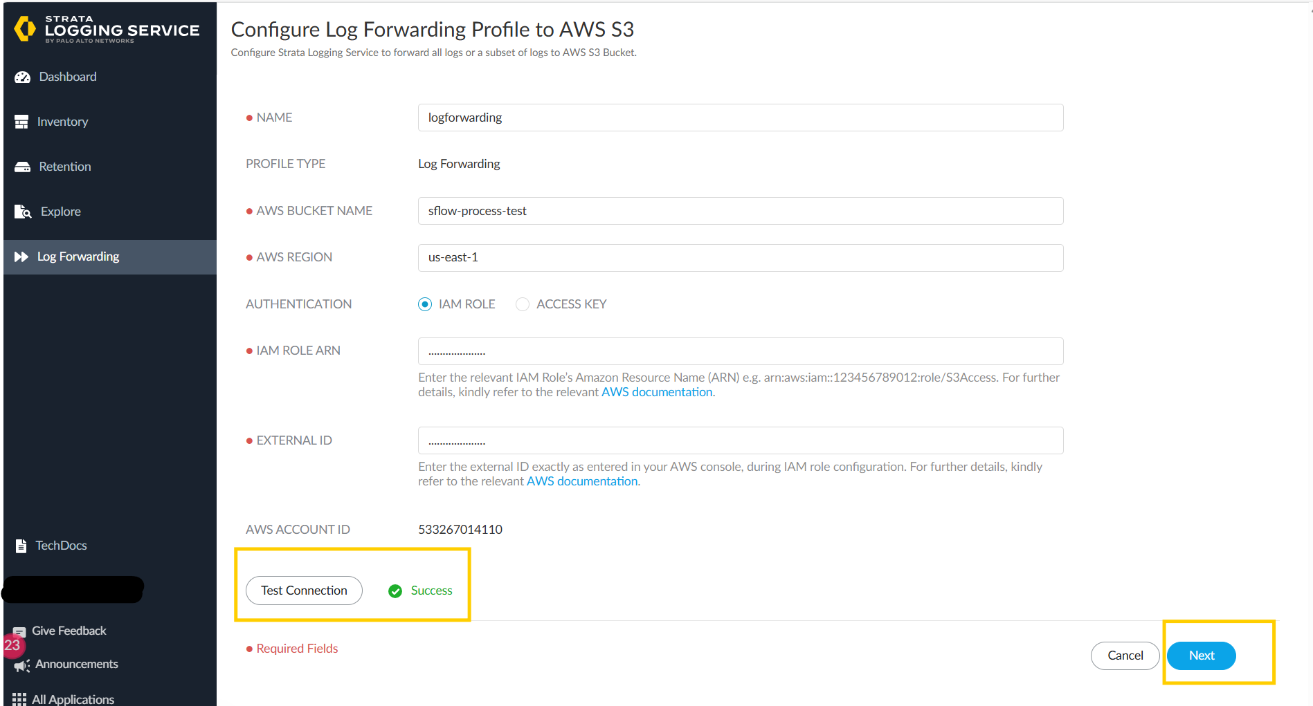 configure log forwarding