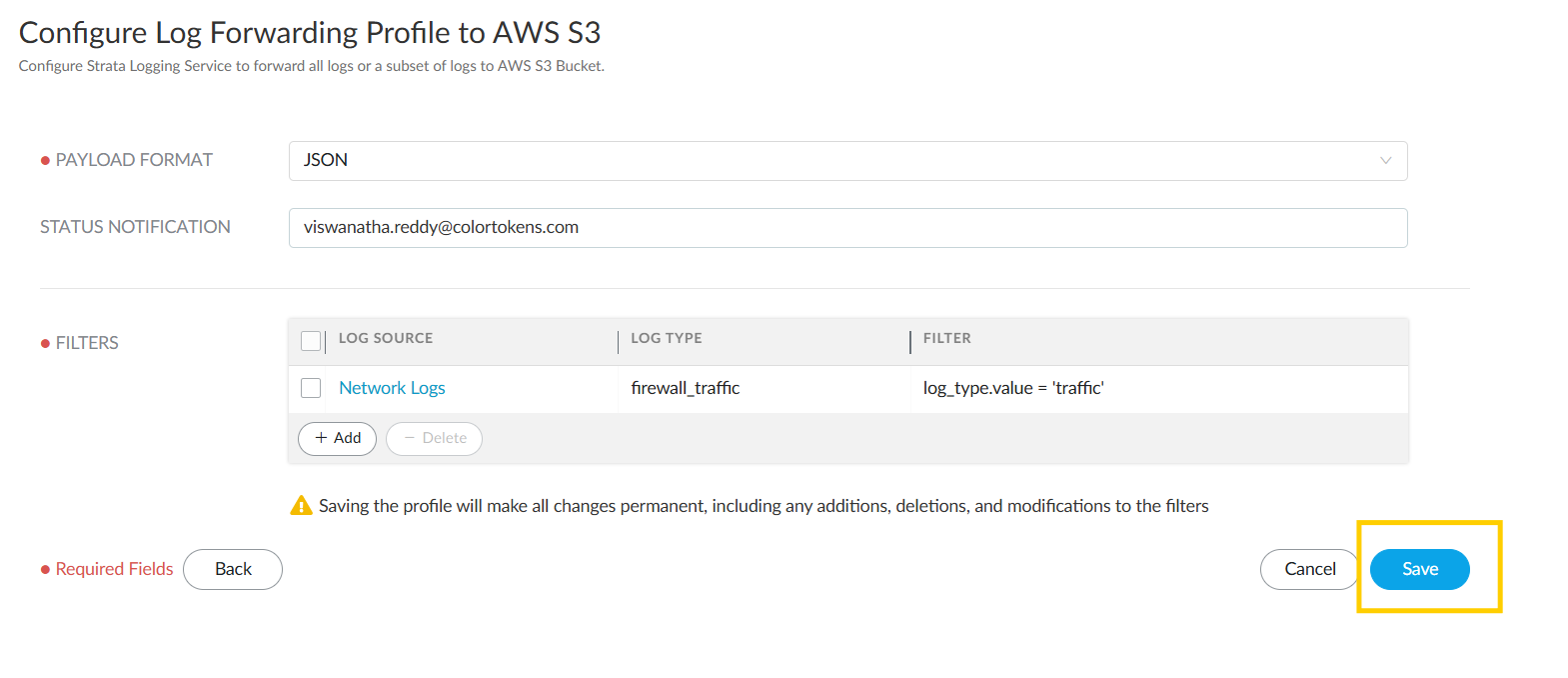 configure log forwarding