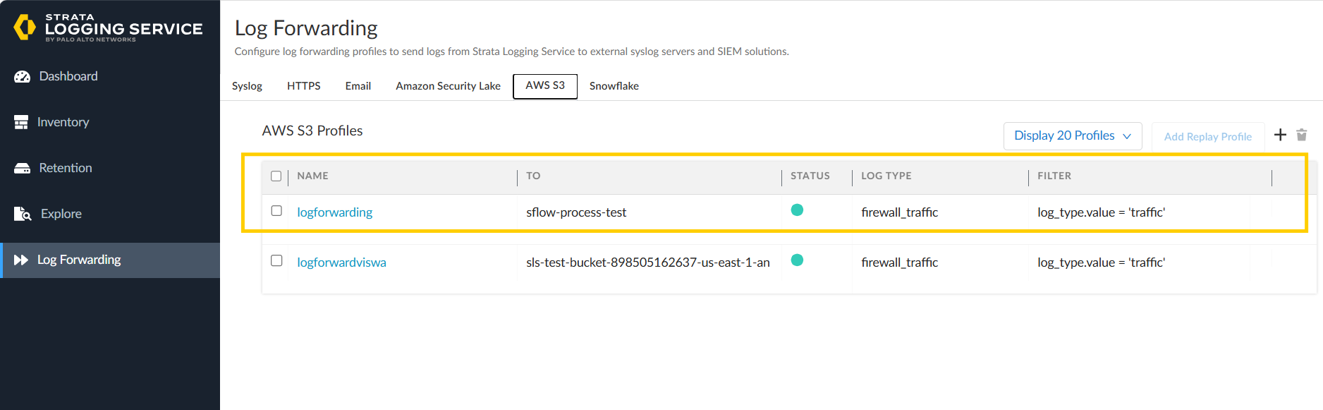 configure log forwarding