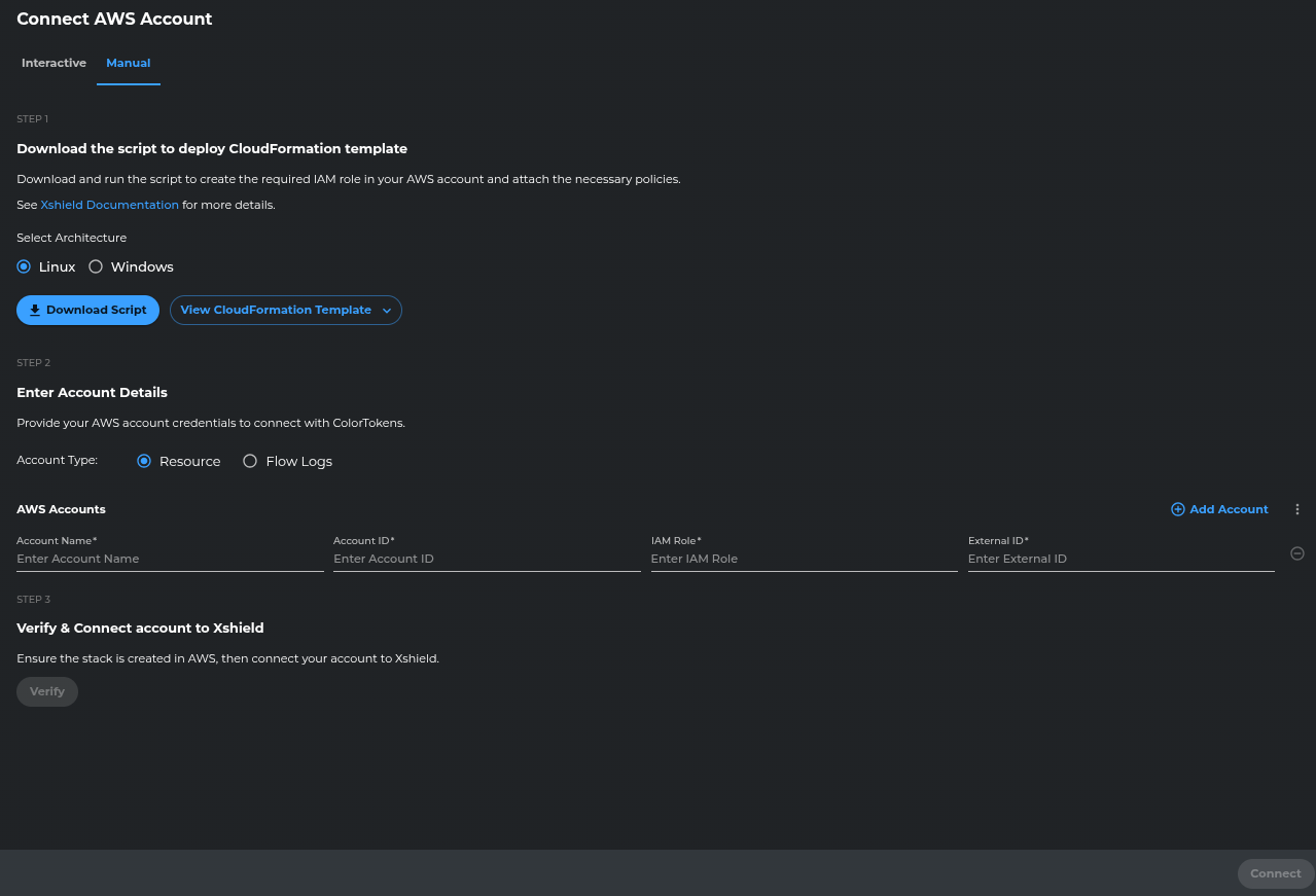Manual onboarding - enter account and verify