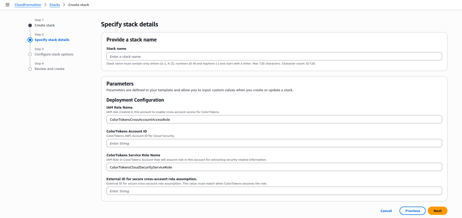 Manual onboarding - stack parameters